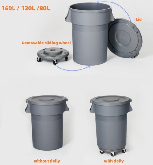 round waste bin with dolly